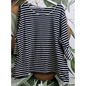 Laura Scott Woman 3X Striped Black & White Ruffle Sleeve Shirt Cotton Blend